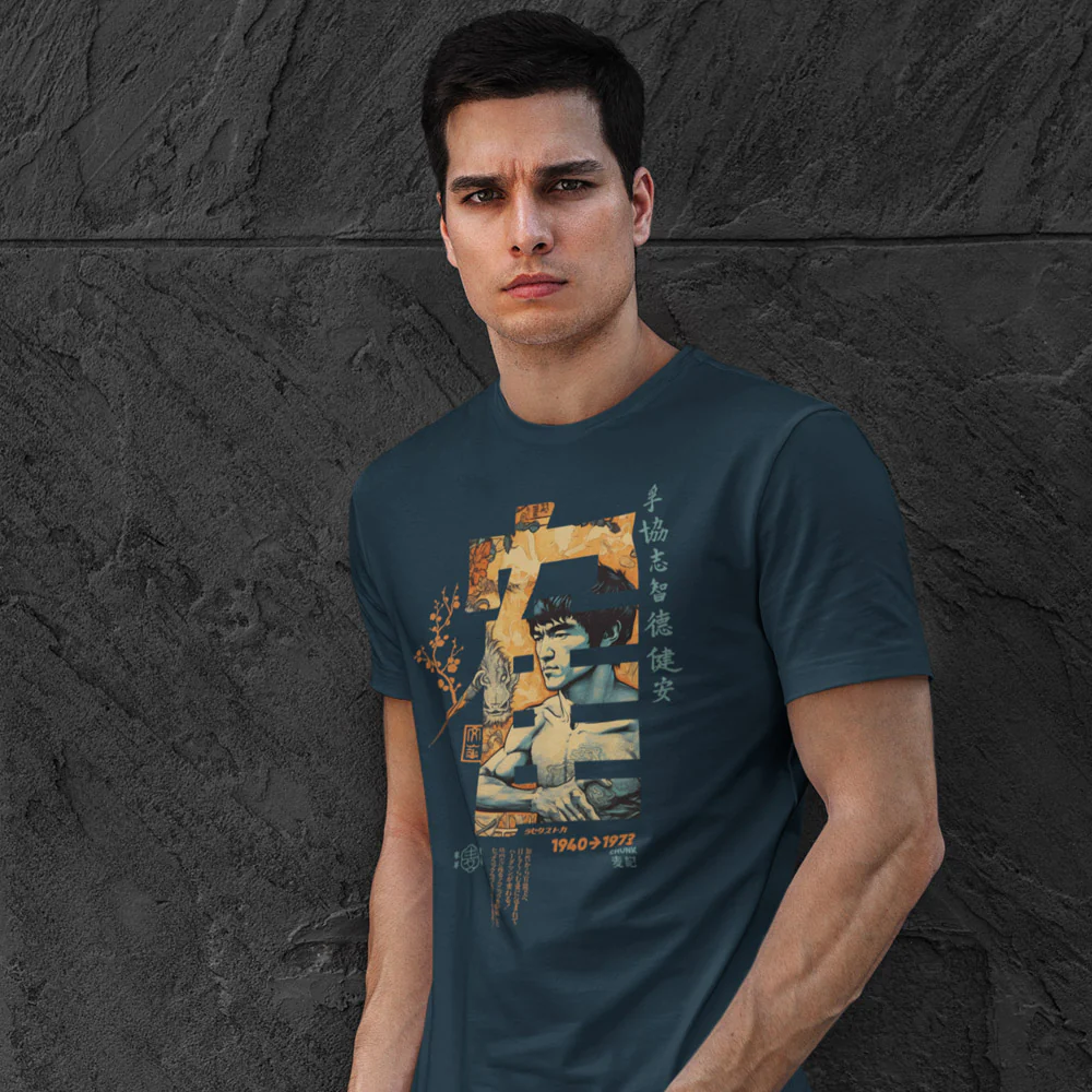 Kung Fu Calligraphy Denim Blue T-Shirt - Image 2
