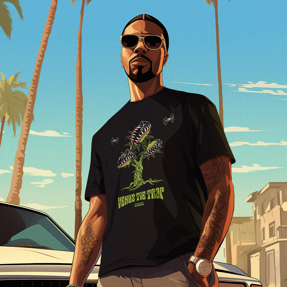 Venus Tie Trap Black T-Shirt - Image 2
